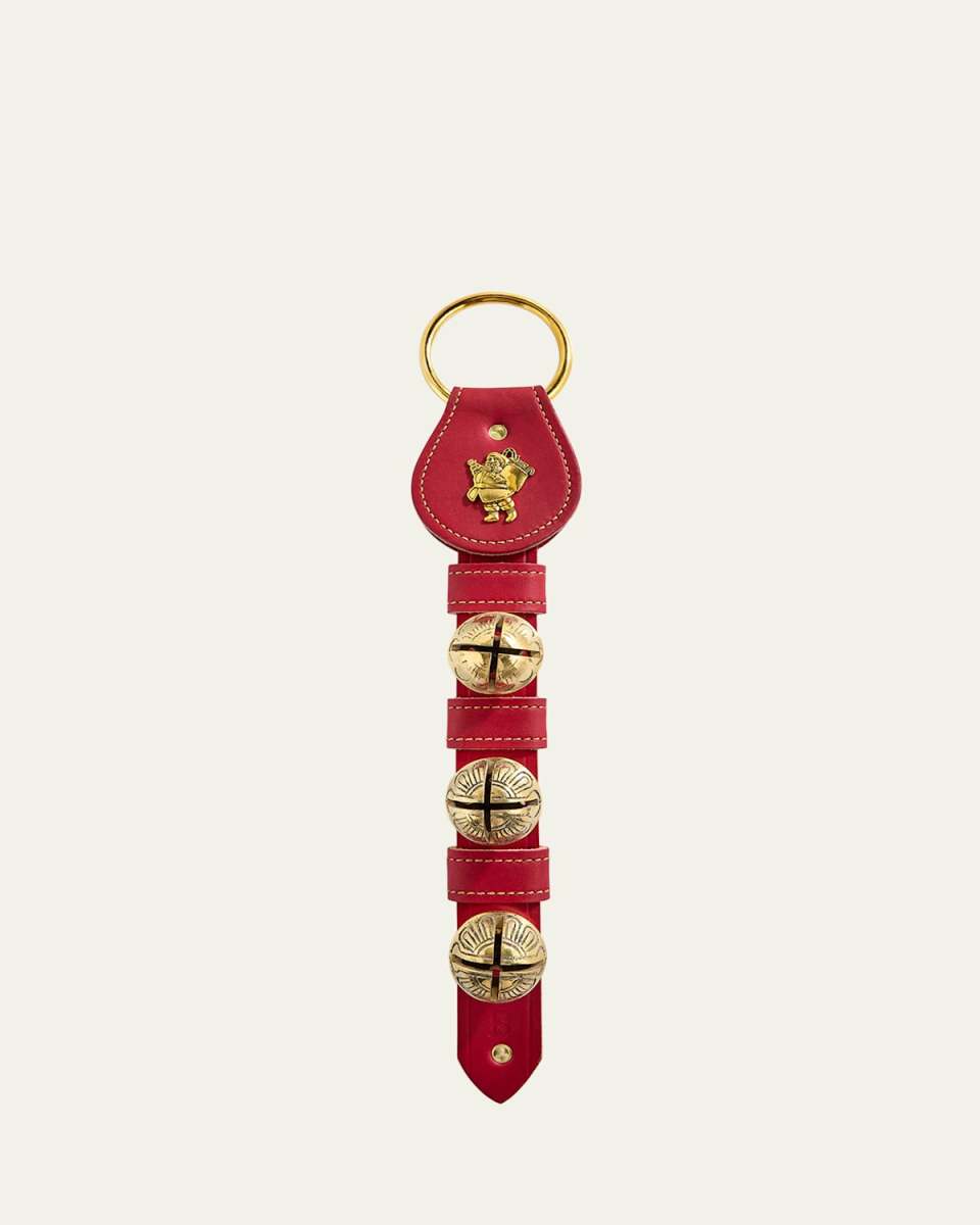 3 Solid Brass Bells Santa Charm, Red